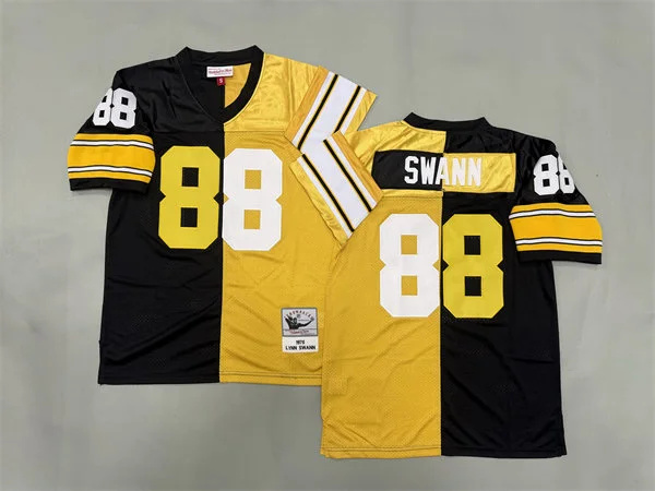  Mens Pittsburgh Steelers #88 Lynn Swann Black Gold Split Two Tone Throwback Jersey 