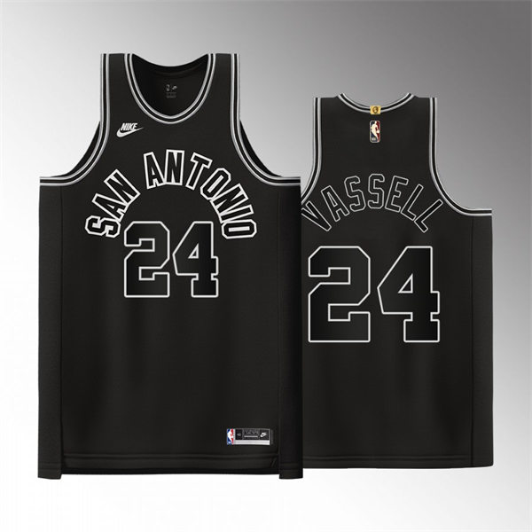  Mens San Antonio Spurs #24 Devin Vassell Black 2022-23 Classic Edition Jersey 