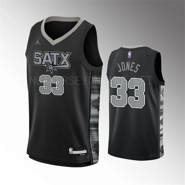  Mens San Antonio Spurs #33 Tre Jones 2022-23 Black Statement Edition Player Jersey 