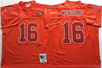  Mens San Francisco 49ers #16 Joe Montana Red With SF patch Mitchell&Ness NFL  Throwback Jersey 
