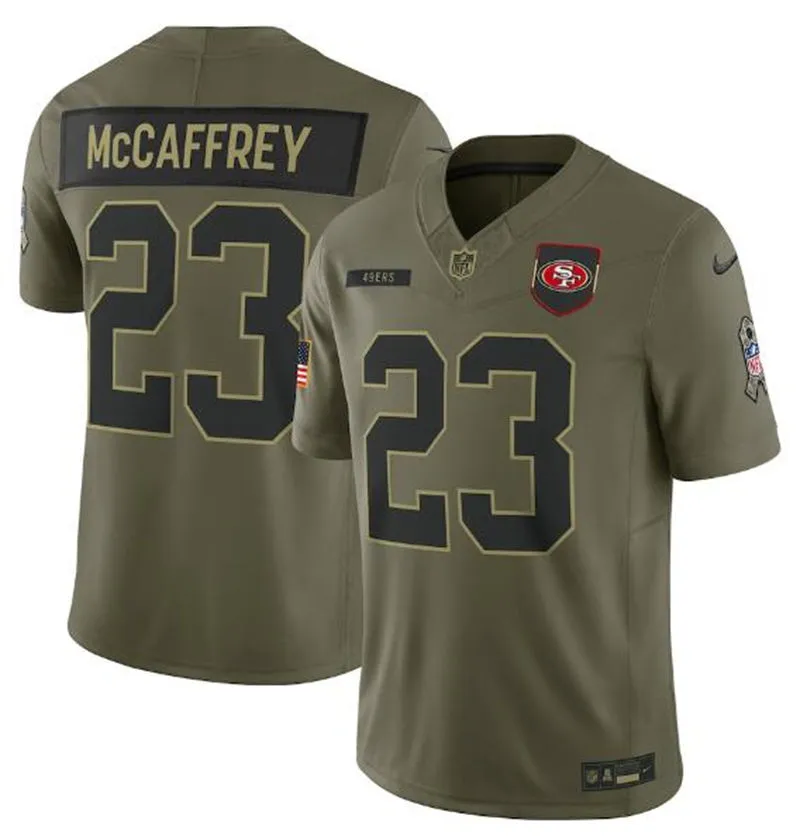  Mens San Francisco 49ers #23 Christian McCaffrey Nike 2025 Salute to Service Limited Jersey - Olive 