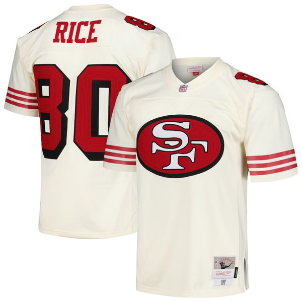  Mens San Francisco 49ers #80 Jerry Rice Mitchell & Ness Chainstitch Legacy Jersey - Cream 