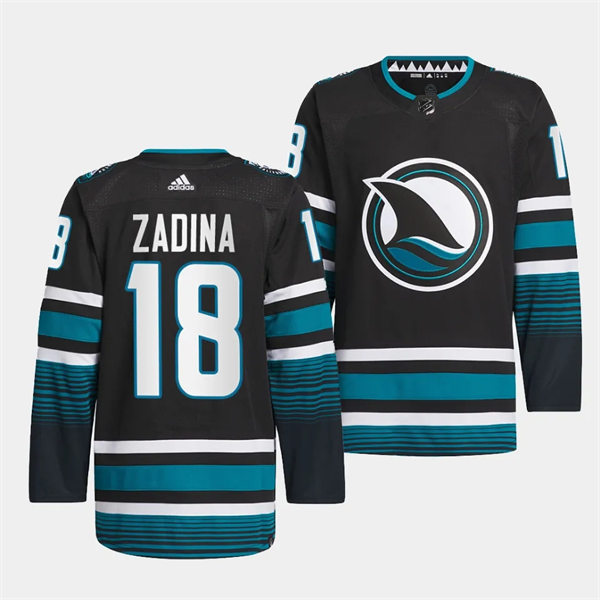  Mens San Jose Sharks #18 Filip Zadina 2023-24 Cali Fin 3rd Alternate Jersey Black  