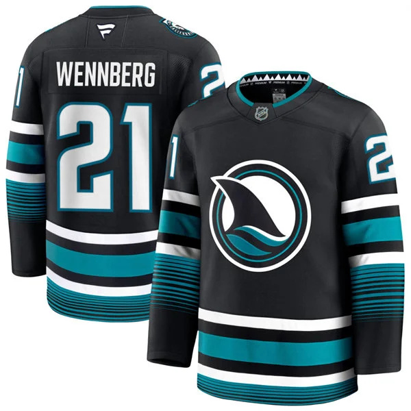  Mens San Jose Sharks #21 Alexander Wennberg Fanatics Black Alternate Premium Jersey 