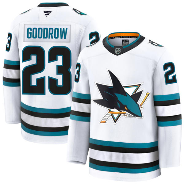  Mens San Jose Sharks #23 Barclay Goodrow Fanatics White Away Premium Jersey 