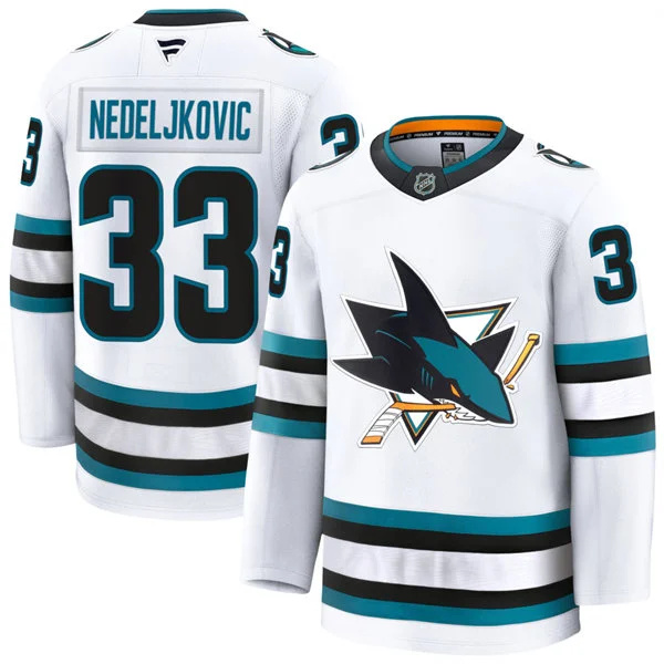  Mens San Jose Sharks #33 Alex Nedeljkovic Fanatics White Away Premium Jersey 