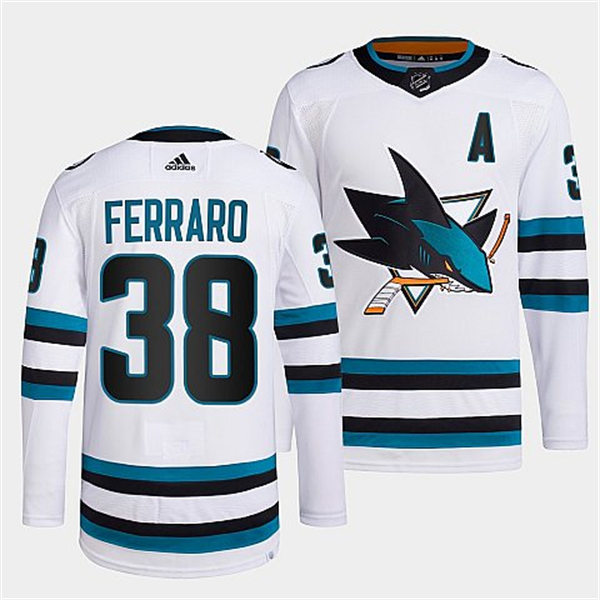  Mens San Jose Sharks #38 Mario Ferraro 2022-23 White Away Authentic Player Jersey 