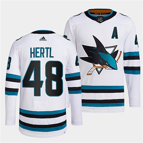  Mens San Jose Sharks #48 Tomas Hertl 2022-23 White Away Authentic Player Jersey 