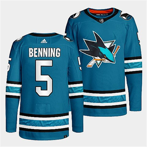  Mens San Jose Sharks #5 Matt Benning 2022-23 Teal Home Authentic Player Jersey 