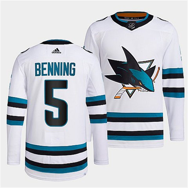  Mens San Jose Sharks #5 Matt Benning 2022-23 White Away Authentic Player Jersey 