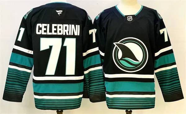  Mens San Jose Sharks #71 Macklin Celebrini Fanatics Black Alternate Premium Jersey 