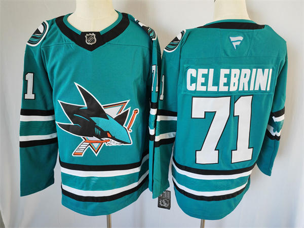 Mens San Jose Sharks #71 Macklin Celebrini Fanatics Home Teal Player Jersey 