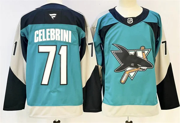  Mens San Jose Sharks #71 Macklin Celebrini Fanatics Teal Alternate Heritage 2.0 Premium Player Jersey 