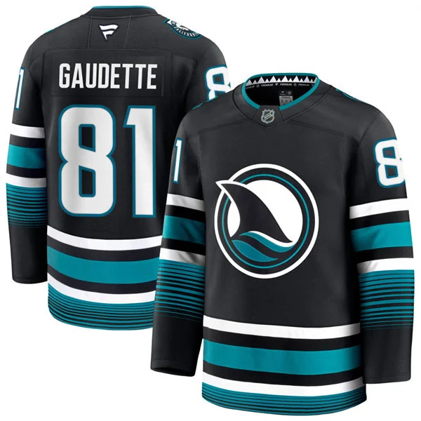  Mens San Jose Sharks #81 Adam Gaudette Fanatics Black Alternate Premium Jersey 