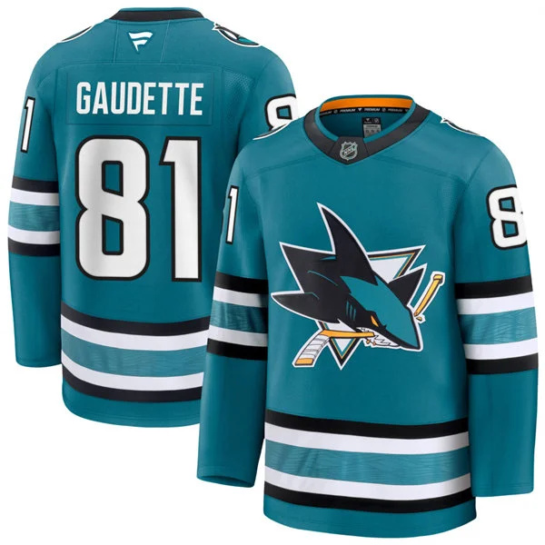  Mens San Jose Sharks #81 Adam Gaudette Fanatics Home Teal Player Jersey 