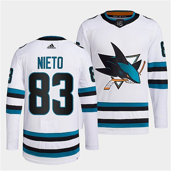  Mens San Jose Sharks #83 Matt Nieto 2022-23 White Away Authentic Player Jersey 