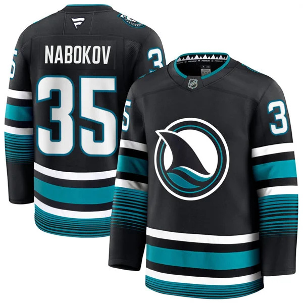  Mens San Jose Sharks Retired Player #35 Evgeni Nabokov Fanatics Black Alternate Premium Jersey 