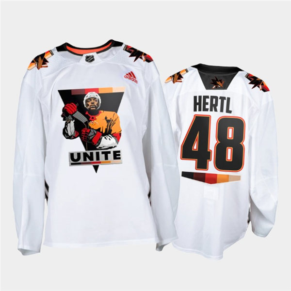  Mens San Jose Sharks Tomas Hertl #48 Adidas White Terry Smith Unite special warmup Jersey 