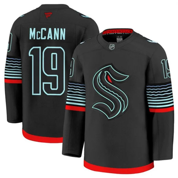  Mens Seattle Kraken #19 Jared McCann Black Alternate Glow-In-The-Dark Premium Jersey 