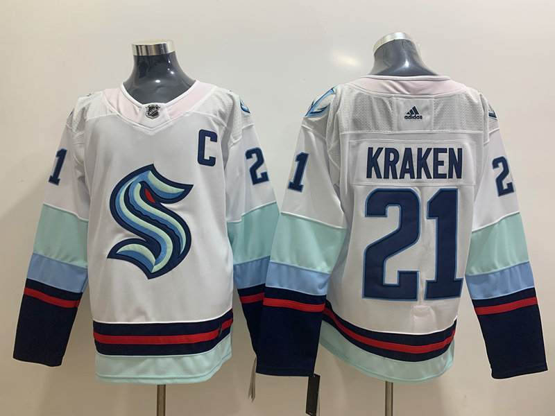  Mens Seattle Kraken #21 Away White Adidas Team Jersey 