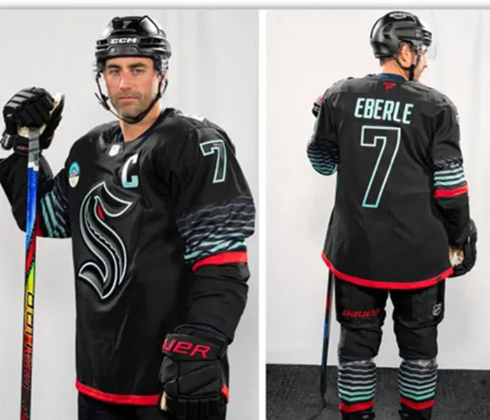  Mens Seattle Kraken #7 Jordan Eberle Black Alternate Glow-In-The-Dark Premium Jersey 
