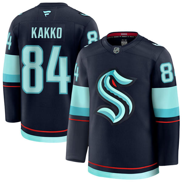  Mens Seattle Kraken #84 Kaapo Kakko Fanatics Navy Home Premium Player Jersey 