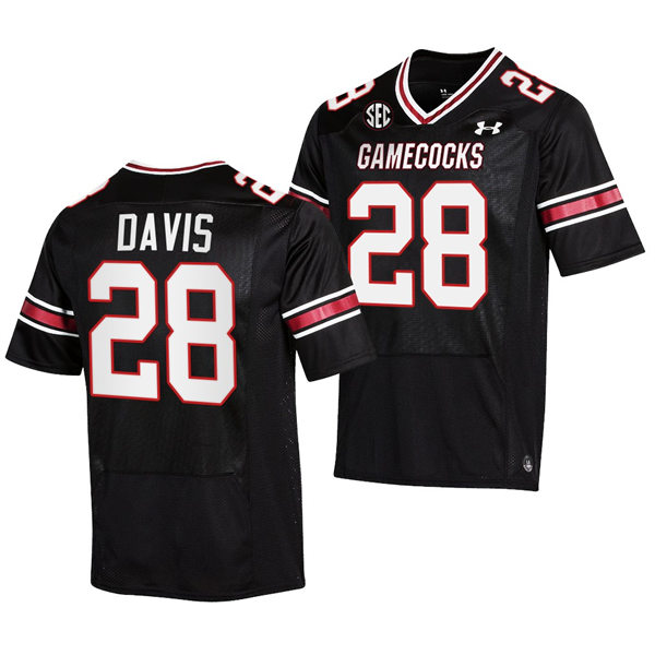  Mens South Carolina Gamecocks #28 Mike Davis 2022 Black College Football Game Jersey 