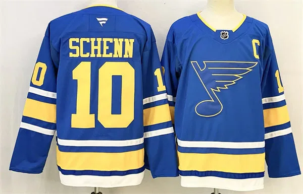  Mens St. Louis Blues #10 Brayden Schenn Fanatics 2025 Home Blue Player Premium Jersey 