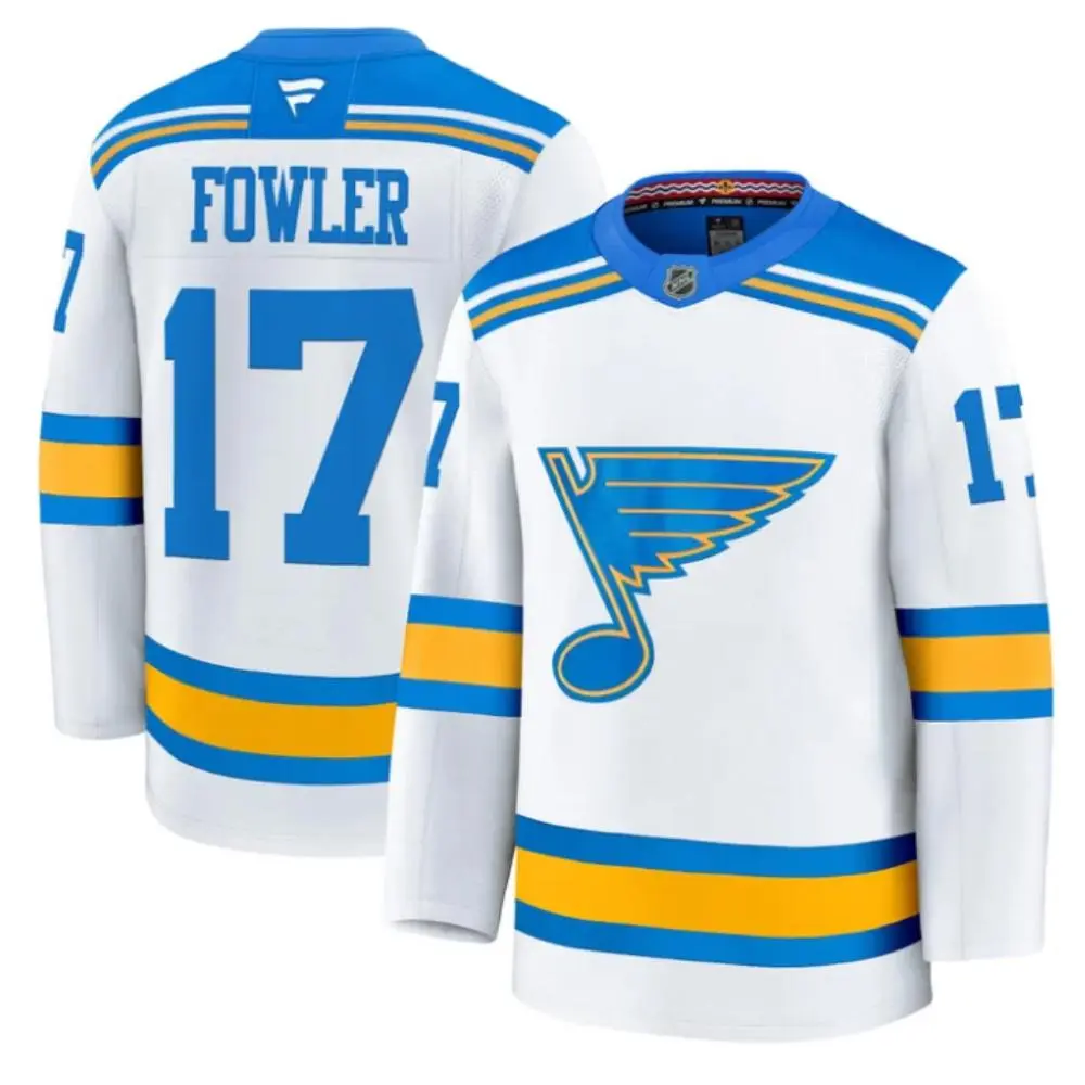  Mens St. Louis Blues #17 Cam Fowler Fanatics 2025 White Away Player Premium Jersey 