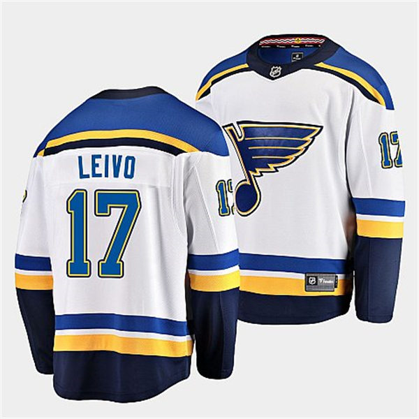 Mens St. Louis Blues #17 Josh Leivo White Away Player Jersey 