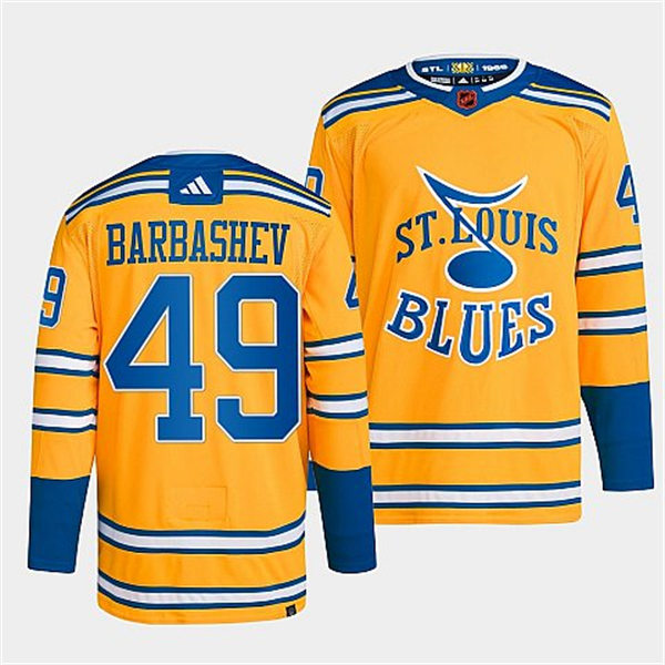  Mens St. Louis Blues #49 Ivan Barbashev Yellow 2022 Reverse Retro Primegreen Jersey 