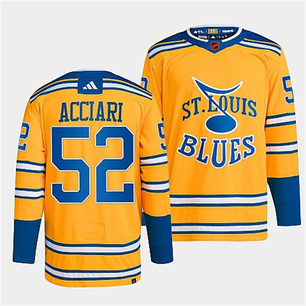  Mens St. Louis Blues #52 Noel Acciari Yellow 2022 Reverse Retro Primegreen Jersey 