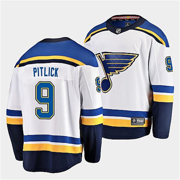  Mens St. Louis Blues #9 Tyler Pitlick White Away Player Jersey 