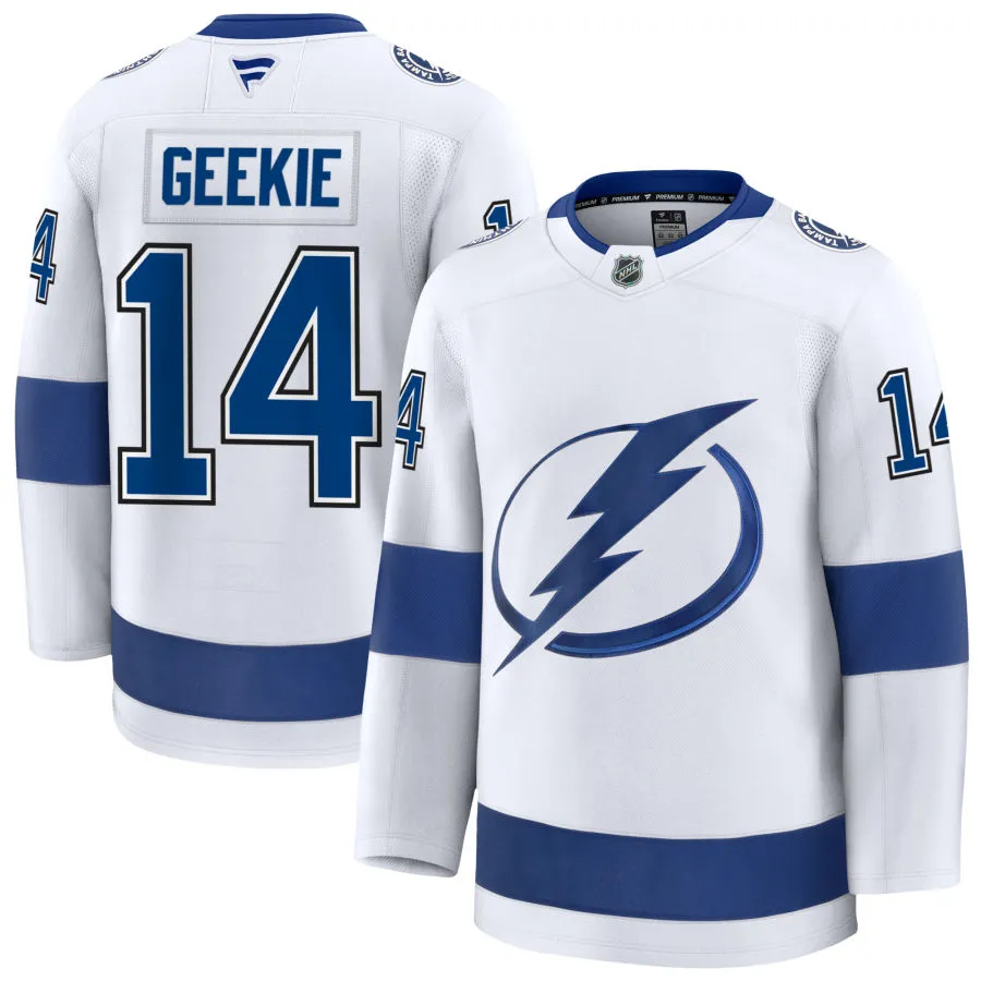  Mens Tampa Bay Lightning #14 Conor Geekie Fanatics White Away Player Jersey 