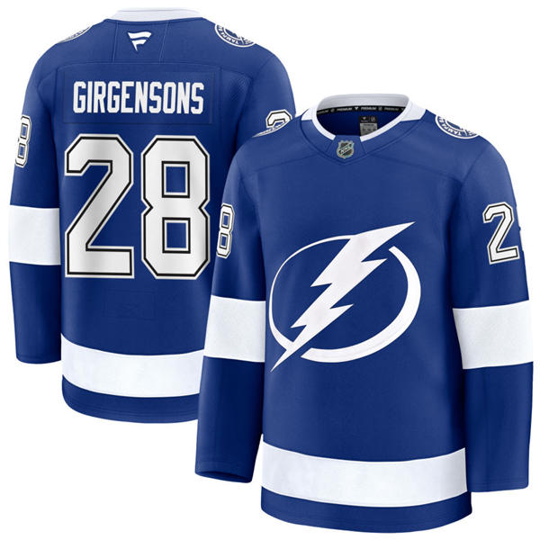  Mens Tampa Bay Lightning #28 Zemgus Girgensons Fanatics Home Blue Premium Player Jersey 