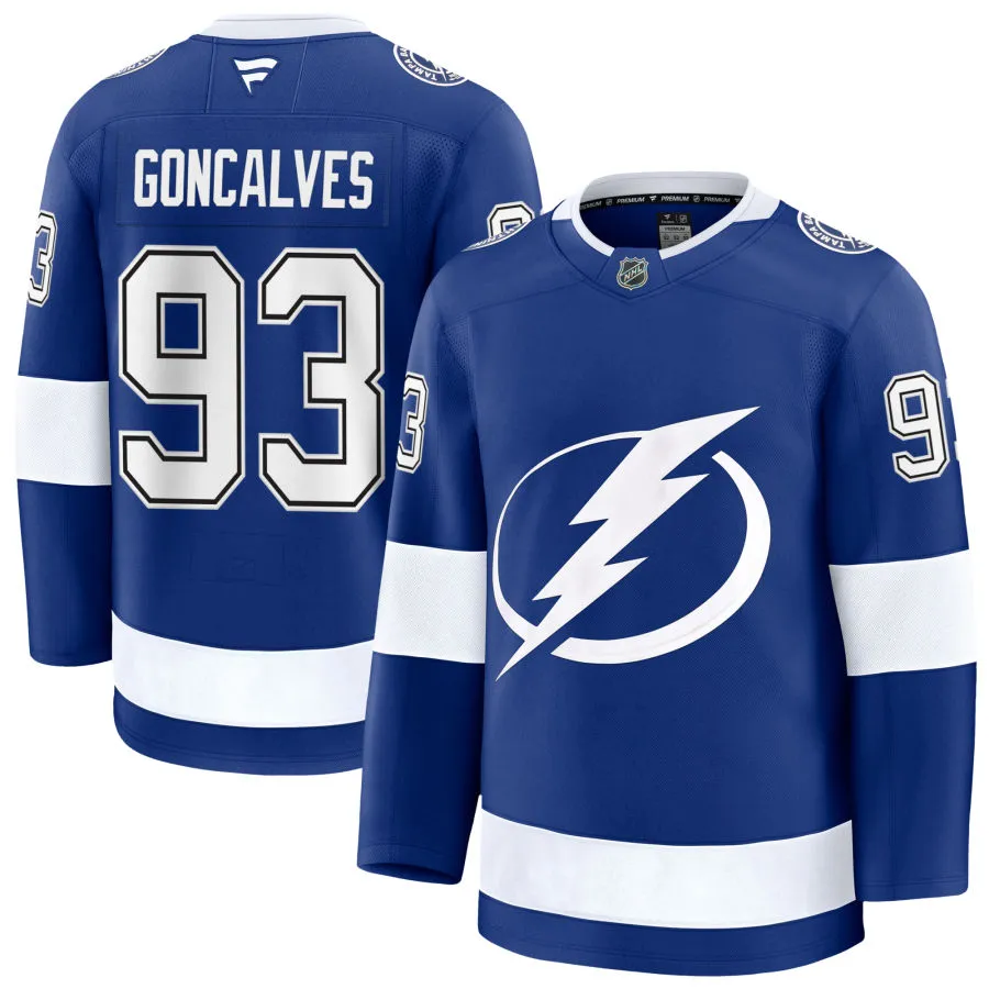  Mens Tampa Bay Lightning #93 Gage Goncalves Fanatics Home Blue Premium Player Jersey 