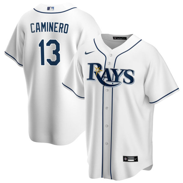  Mens Tampa Bay Rays #13 Junior Caminero Nike White Home Limited Jersey 