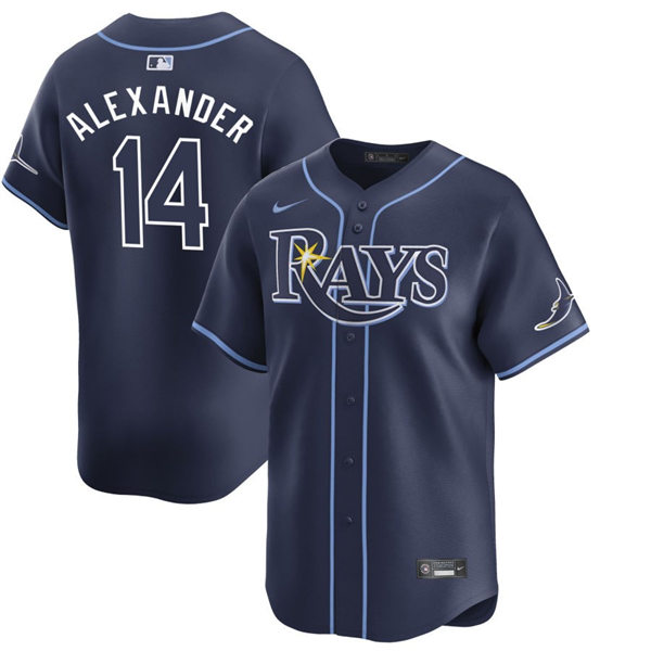  Mens Tampa Bay Rays #14 Tyler Alexander Nike Navy Alternate Limited Jersey 