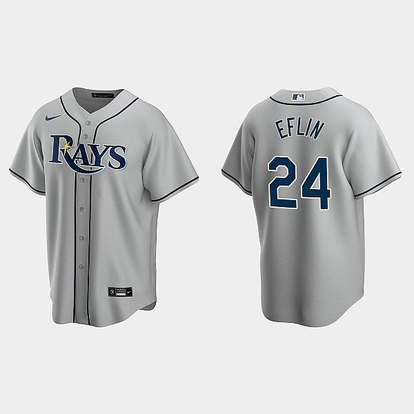  Mens Tampa Bay Rays #24 Zach Eflin Nike Gray Road Cool base Jersey 