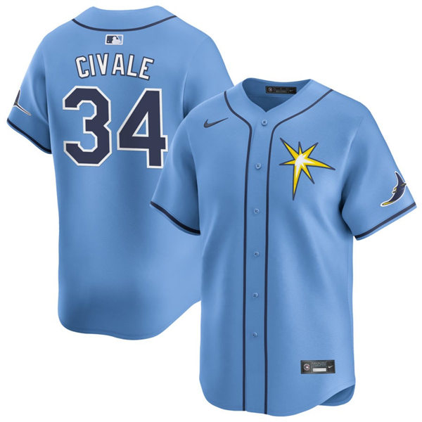  Mens Tampa Bay Rays #34 Aaron Civale Light Blue With Star Alternate Limited Jersey 
