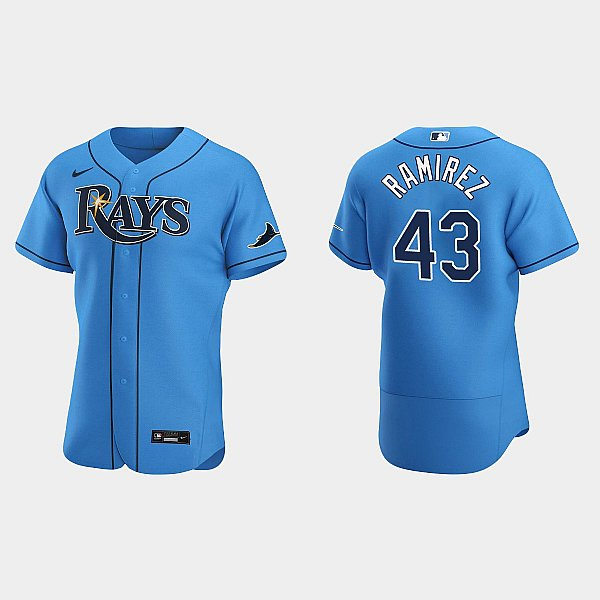  Mens Tampa Bay Rays #43 Harold Ramirez Nike Light Blue Alternate Flex Base Player Jersey 