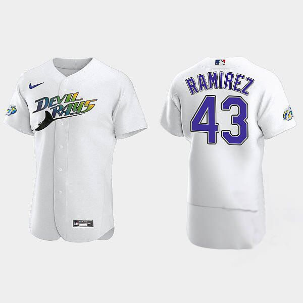  Mens Tampa Bay Rays #43 Harold Ramirez White 25th Anniversary Authentic Jersey 