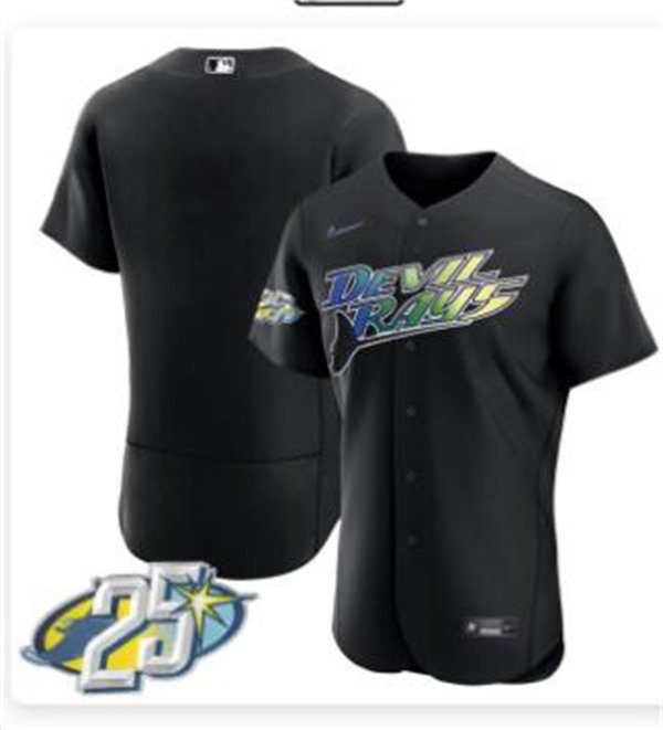  Mens Tampa Bay Rays Blank Black 25th Anniversary Retro Limited Jersey 