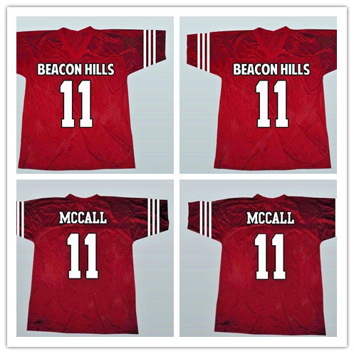  Mens Teen Wolf Beacon Hills Lacrosse #11 Scott McCall Red Movie Football Jersey   