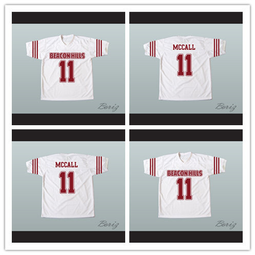  Mens Teen Wolf Beacon Hills Lacrosse #11 Scott McCall Whie Movie Football Jersey   