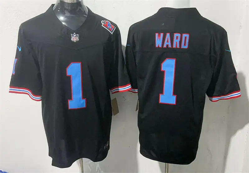  Mens Tennessee Titans #1 Cam Ward Tennessee Oilers Black Gratitude F.U.S.E. Limited Jersey 