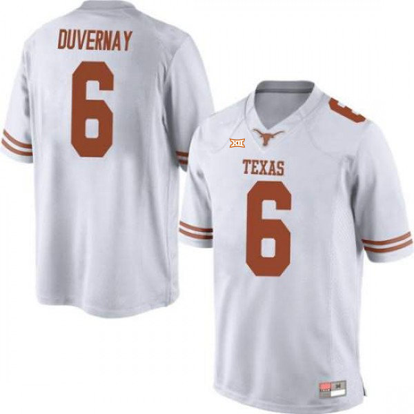  Mens Texas Longhorns #6 Devin Duvernay White Premier College Football Game Jersey 