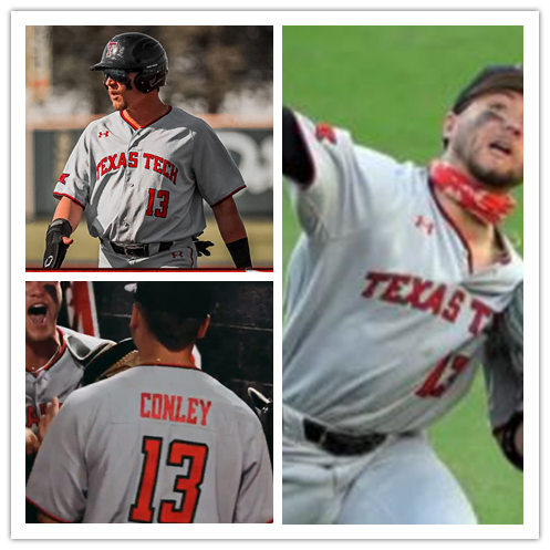 Mens Texas Tech Red Raiders #13 Cal Conley Grey Under Armour College Baseball Game Jersey 