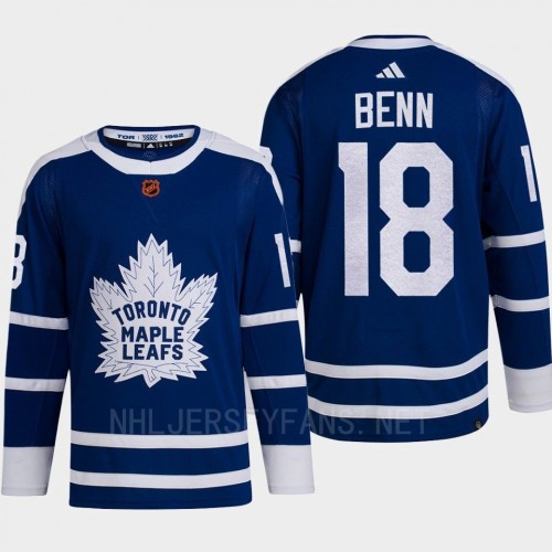  Mens Toronto Maple Leafs #18 Jordie Benn Blue 2022 Reverse Retro Primegreen Jersey 