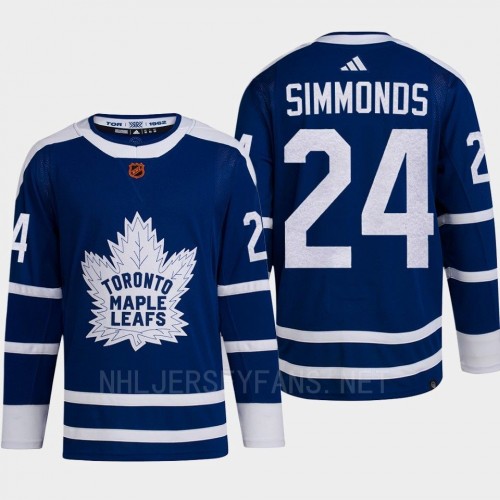  Mens Toronto Maple Leafs #24 Wayne Simmonds Blue 2022 Reverse Retro Primegreen Jersey 